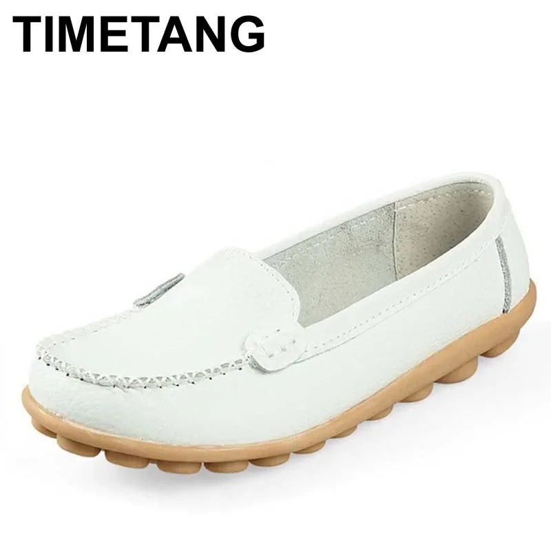 TIMETANG Damen Leder Flats – Handgefertigte Slip-On Ballerinas, Komfort-Loafers aus echtem Leder