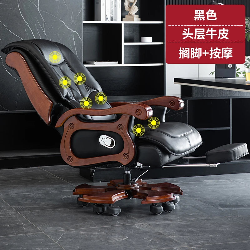 Business Burostuhl aus Leder mit Massagefunktion – Verstellbarer Executive Drehstuhl mit Liegefunktion &amp; Armlehnen for Büro &amp; Homeoffice