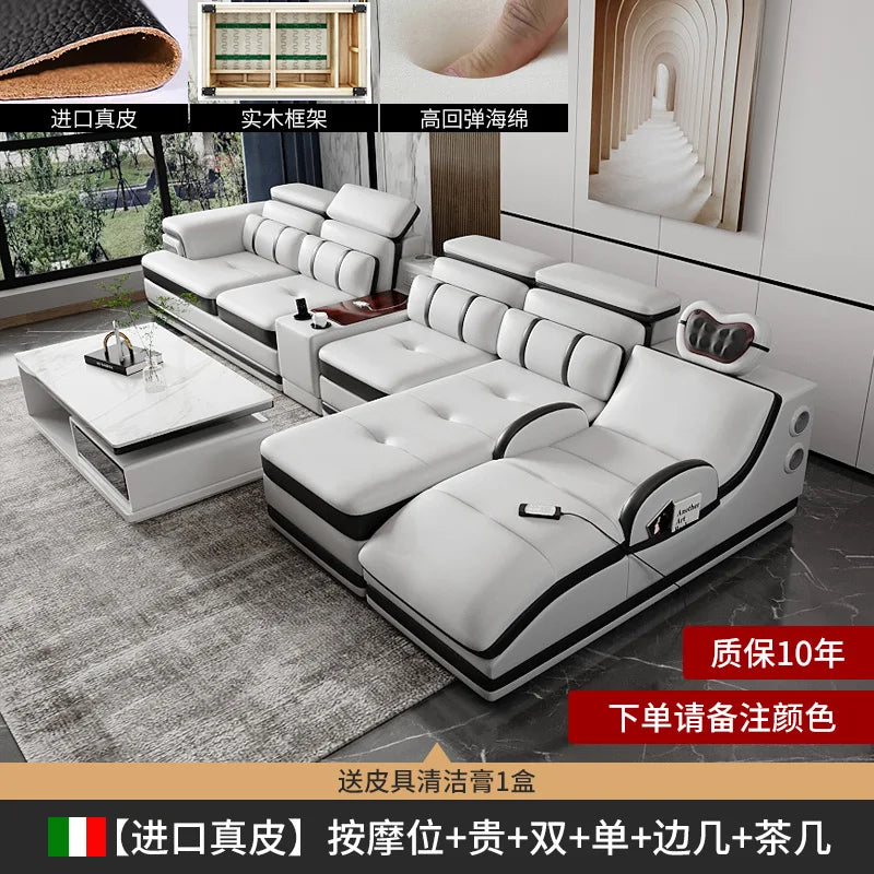 Minimalistisches Luxus Leder Ecksofa mit Massagefunktion – Modernes Designer Sofa im L-Format für stilvolle Wohnzimmer