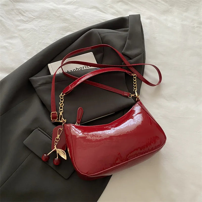 Retro PU-Leder Schultertasche für Damen – Modische Unterarmtasche in Einfarbig, Leichte Handbag