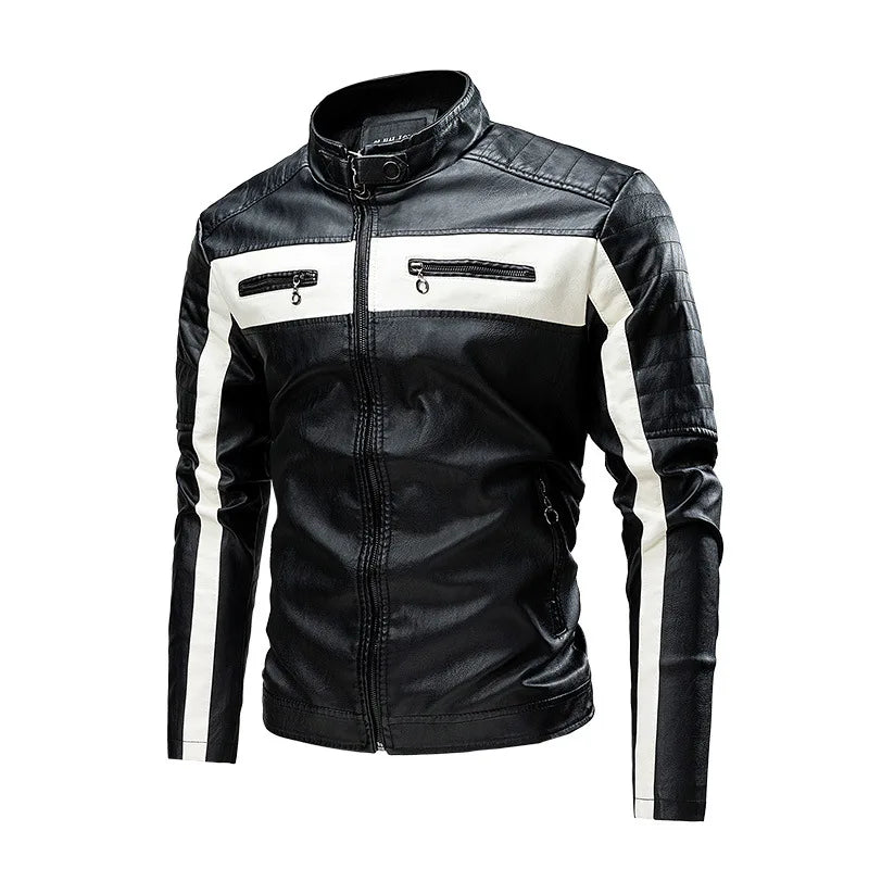 Chaqueta de motociclista de cuero PU para hombre con Stehkragen – Diseño Farbblock, chaqueta de motociclista ligera en estilo casual para mujeres y hierbas