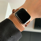Brazalete de cuero de doble recorrido para Apple Watch Ultra y Series: brazalete de cuero premium para 49 mm, 45 mm, 44 mm, 42 mm, 41 mm, 40 mm y 38 mm 