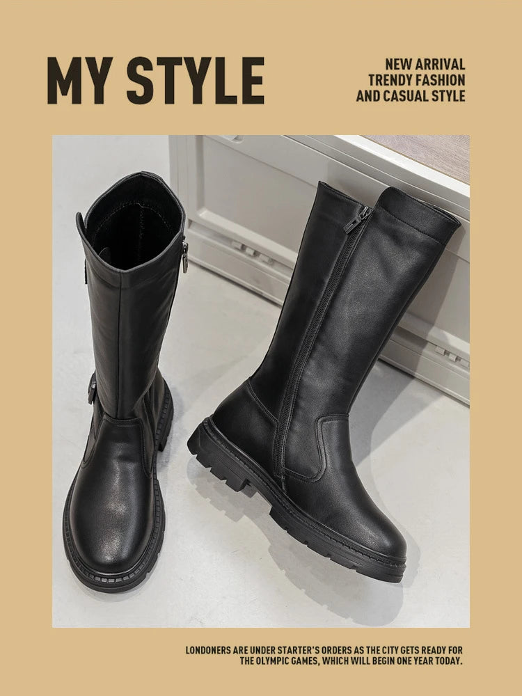 OLOMM Herren High-Top Cowboy Boots – Handgefertigte Lederstiefel aus Rindsleder mit Reißverschluss, dicke Sohle, Größen 38-46