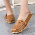 YBQJOO Damen Flats – Slip-On Mokassins aus echtem Leder, runde Zehen, bequeme Loafers für Alltag, Pflege & Plus Size 33-50