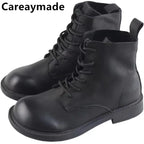 Handgefertigte Damen Leder Kurzstiefel aus Echtleder – Bequeme Flat Heel Boots mit breiter Zehenform, Warme Freizeitstiefel im British Style