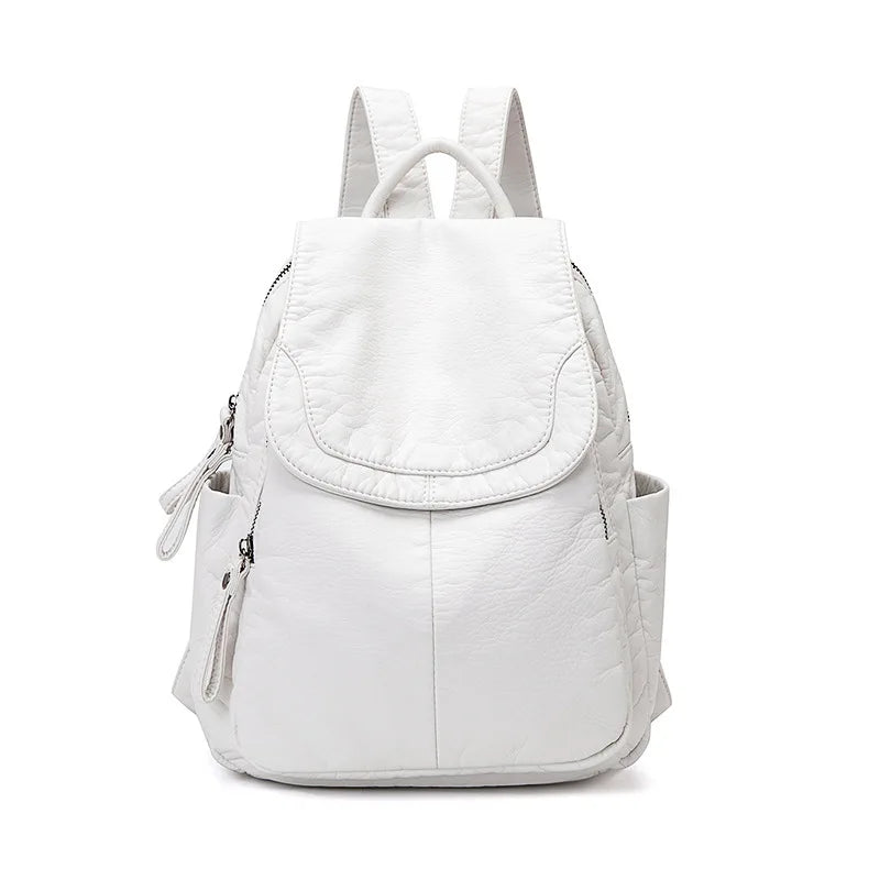 MOTAORA Damen Rucksack Weiß – Kleiner Washed PU Leder Rucksack für Schule, Alltag & Reisen