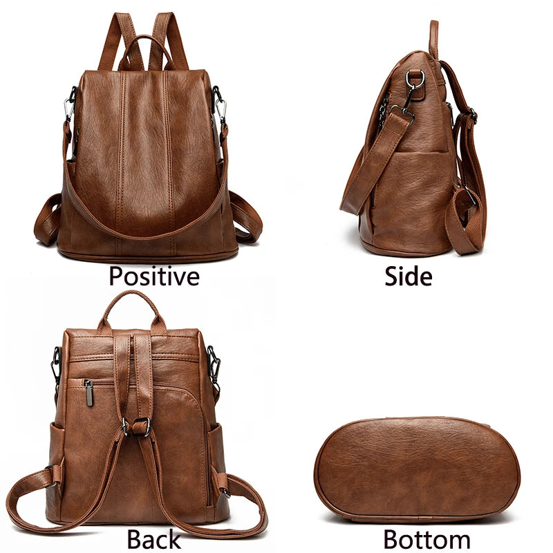 KMFFLY Damen Anti-Diebstahl Rucksack – Vintage PU-Leder Rucksack mit großem Stauraum für Schule, Alltag & Reise