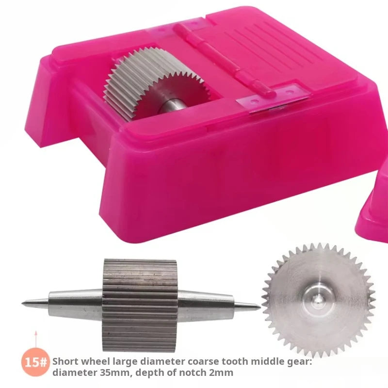 Quadratisches Lederkanten-Farbroller Set - Profi Oil Edge Box Werkzeug mit Zahnrädern für saubere Lederkanten (Rosé-Rot) 