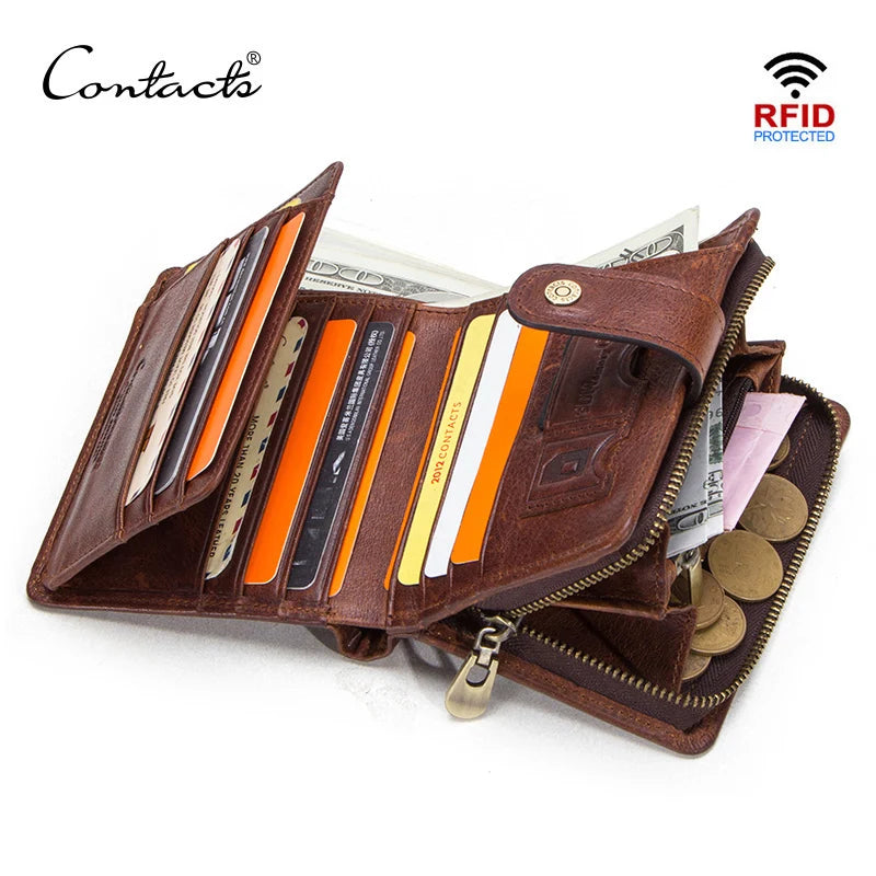Contact'S Herren &amp; Damen Geldbörse aus echtem Leder – Vintage Kurz-Wallet mit RFID-Schutz, Münzfach &amp; Kartenhalter