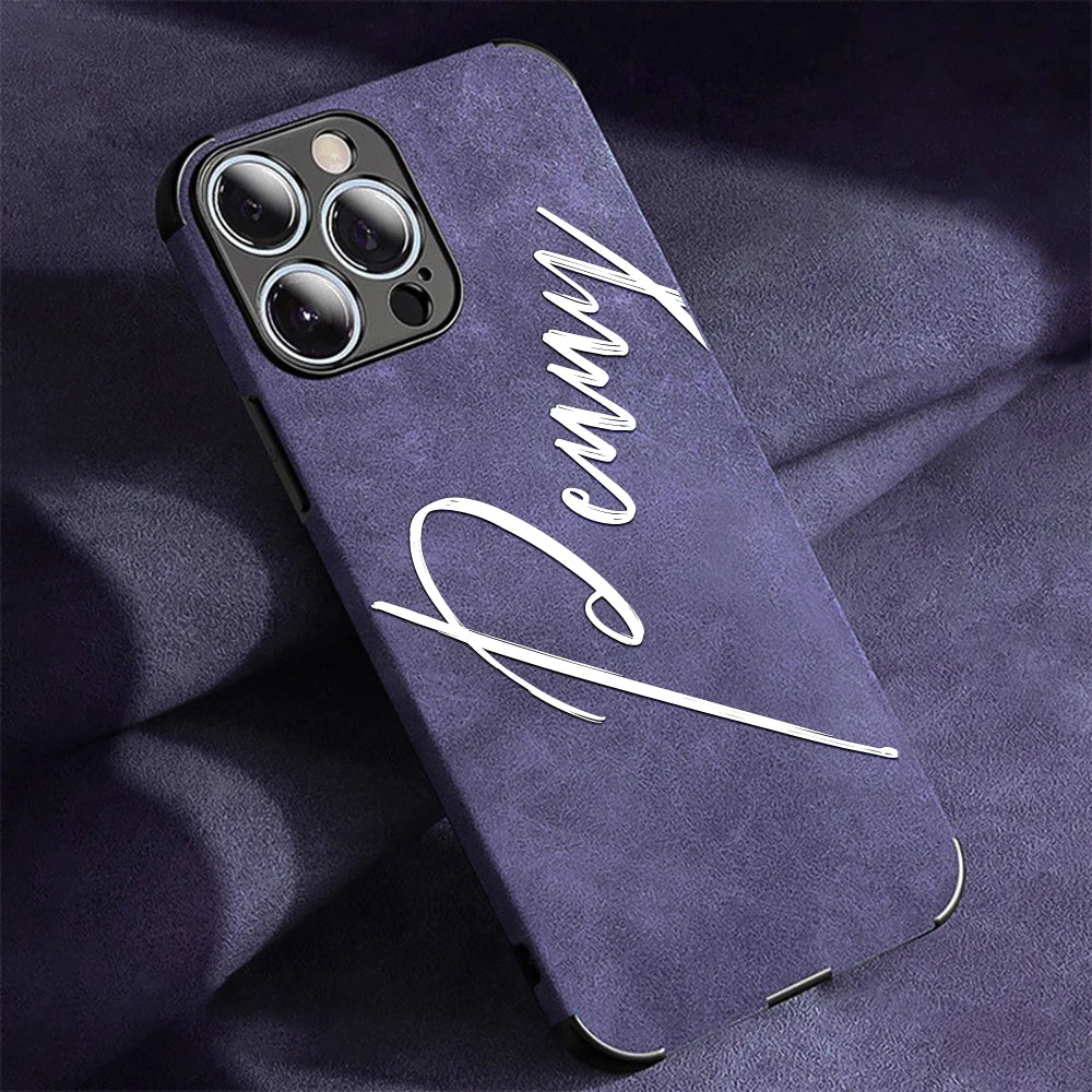 Funda de cuero personalizada para iPhone con nombres de fotografías: fundas de arte de lujo para iPhone 11–16 Pro Max