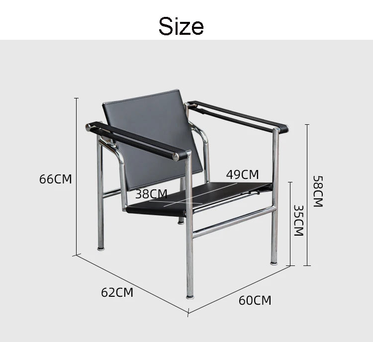 Bauhaus Lounge Armchair im Corbusier-Stil – PU-/Leder-Sessel mit Edelstahlrahmen für modernes Wohnzimmer