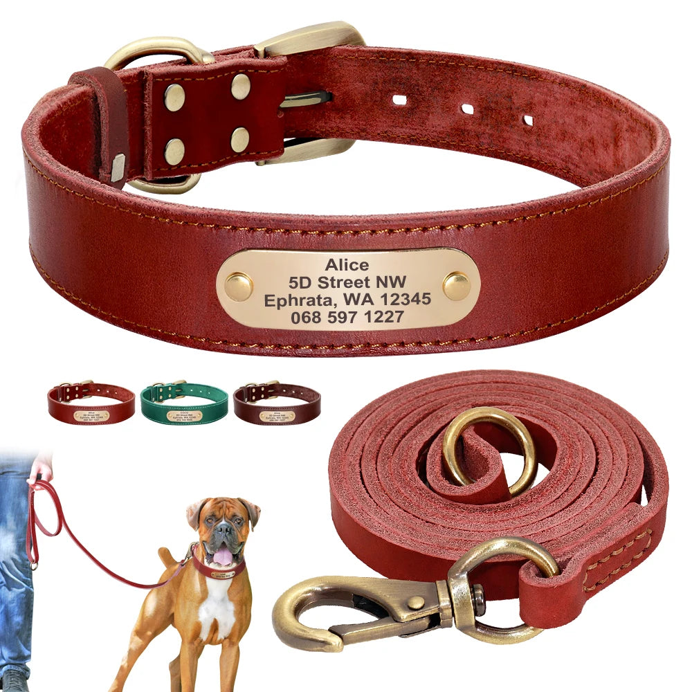 Personalisiertes Leder-Hundehalsband-Set mit Leine – Gravur inklusive für kleine, mittelgroße und große Hunde