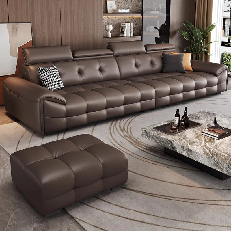 Italienisches modernes Ledersofa für das Wohnzimmer – Minimalistisches Relax Sofa aus echtem Leder mit Latex-Polsterung