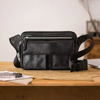 pndme Herren Leder-Messenger Bag – Handmade Cowhide Schultertasche für Arbeit, Reisen & Outdoor, Schwarz
