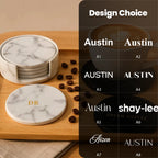 6er-Set personalisierte Leder-Marmor Untersetzer – Runde, hitzebeständige Getränkeunterlagen mit kostenloser Gravur für Kaffee &amp; Tee 