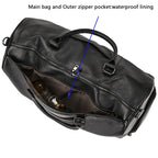 Große Reisetasche aus echtem Leder – Weiche Cowhide Travel Duffle Bag für Damen & Herren, schwarze Wochenend- & Schultertasche mit Schuhfach