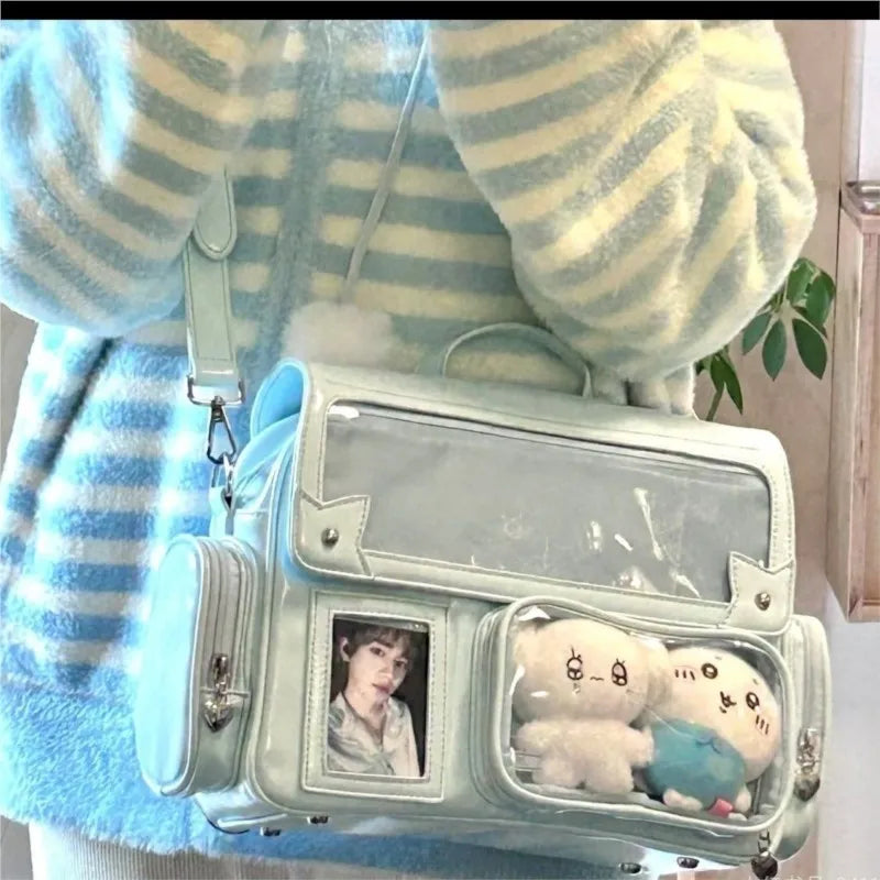 Japanischer Y2K Damen Rucksack – Quadratischer Vintage Ita Backpack im Harajuku-Stil mit Schloss & abnehmbarem Trageriemen