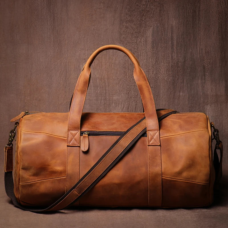 LUOKIR Luxus Leder Reisetasche aus echtem Rindsleder – Vintage Crazy Horse Duffle Bag für Herren, hochwertige Weekend- & Schultertasche