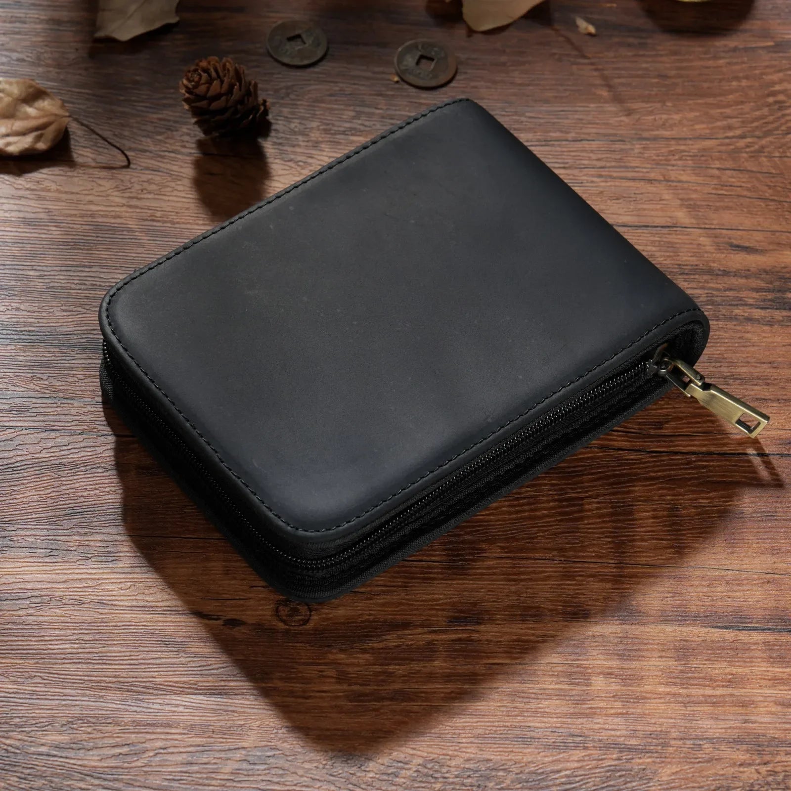 Vintage Leder Füller-Etui für 12 Stifte – Großes Reißverschluss Stiftemäppchen aus echtem Leder für Schule &amp; Büro 