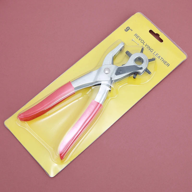 Professionelle Leder Lochzange 9 Zoll – Drehbare Gürtel-Lochzange mit 6 Lochgrößen für Leder & Riemen
