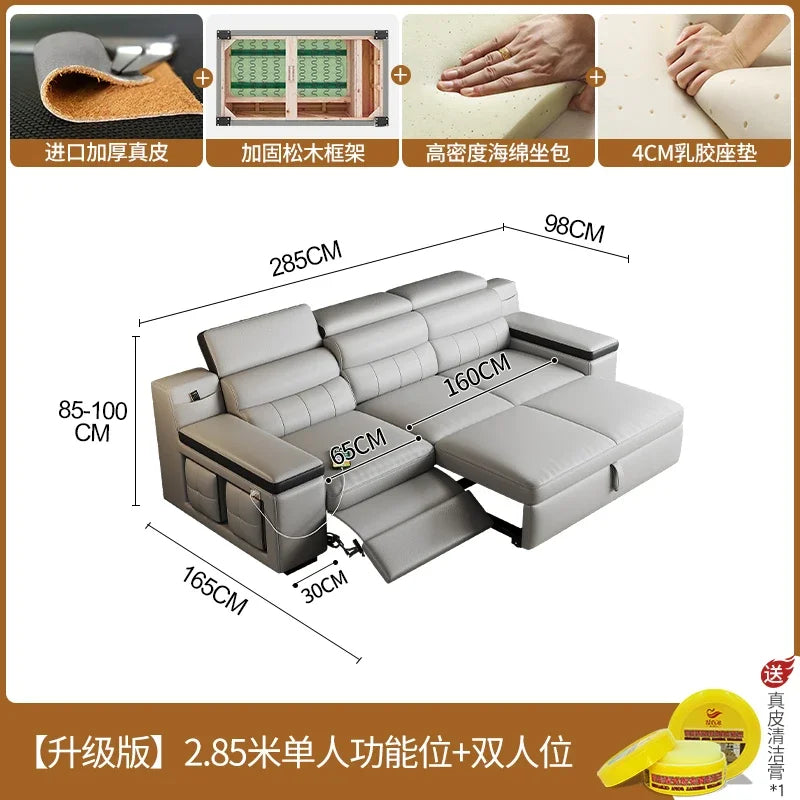 Designer Ledersofa für das Wohnzimmer – Verstellbares, faltbares & modulares Lounge-Sofa aus Echtleder im minimalistischen Design