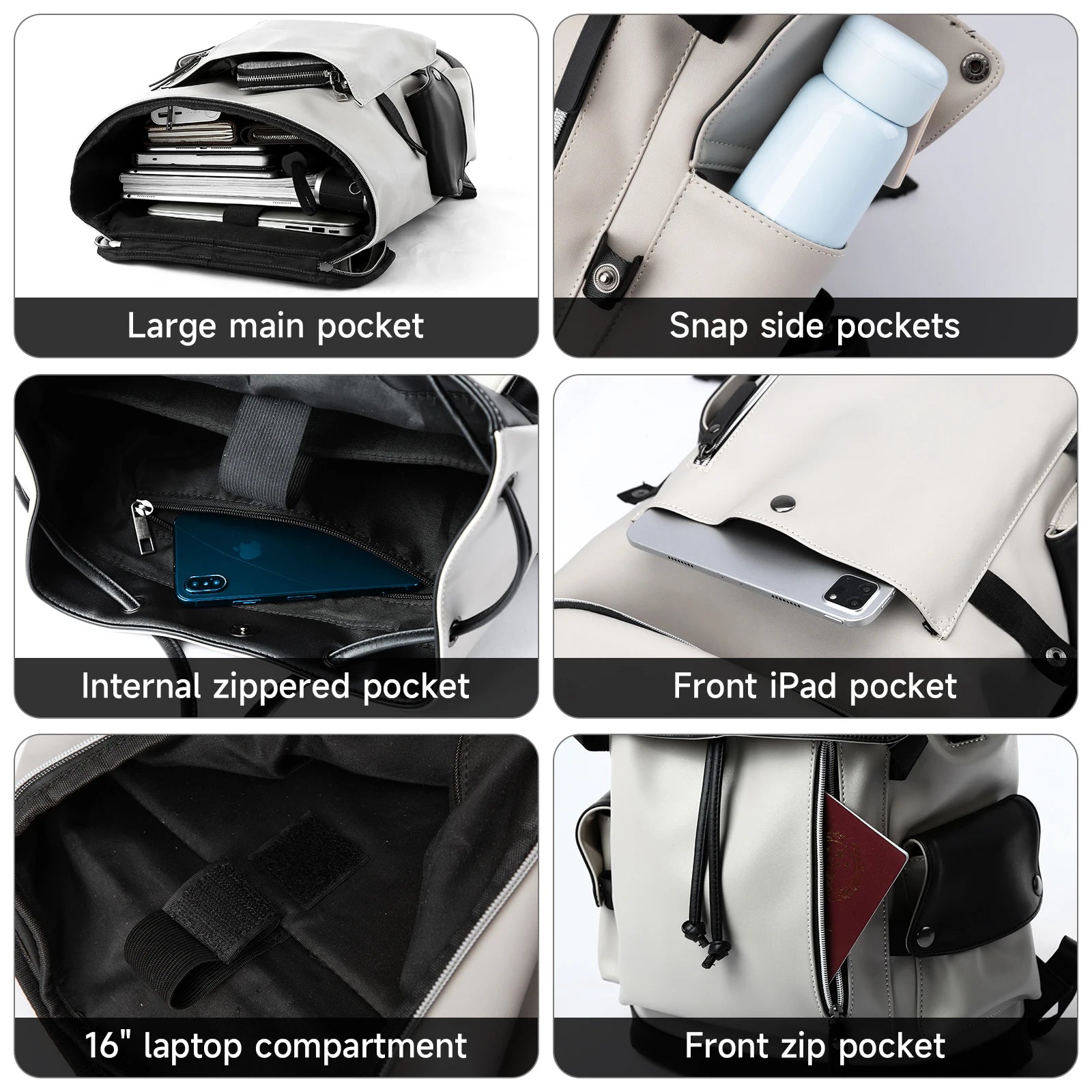 MATE ELAN PU-Leder Laptop-Rucksack – Wasserdicht, Flip-Top, 15,6 Zoll, Casual Reise- & Schulrucksack für Herren & Damen