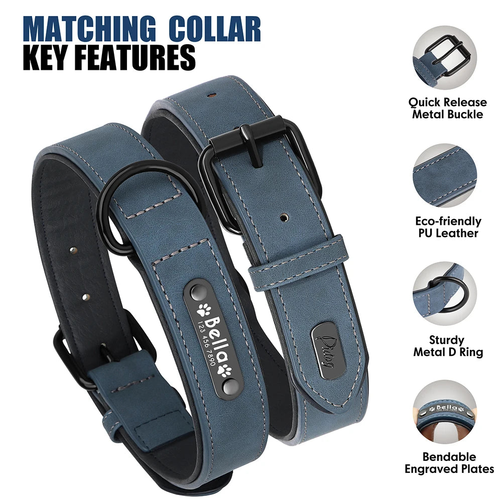 Hochwertiges personalisiertes Hundehalsband-Set aus PU-Leder – Gravur, Komfort & maximale Sicherheit