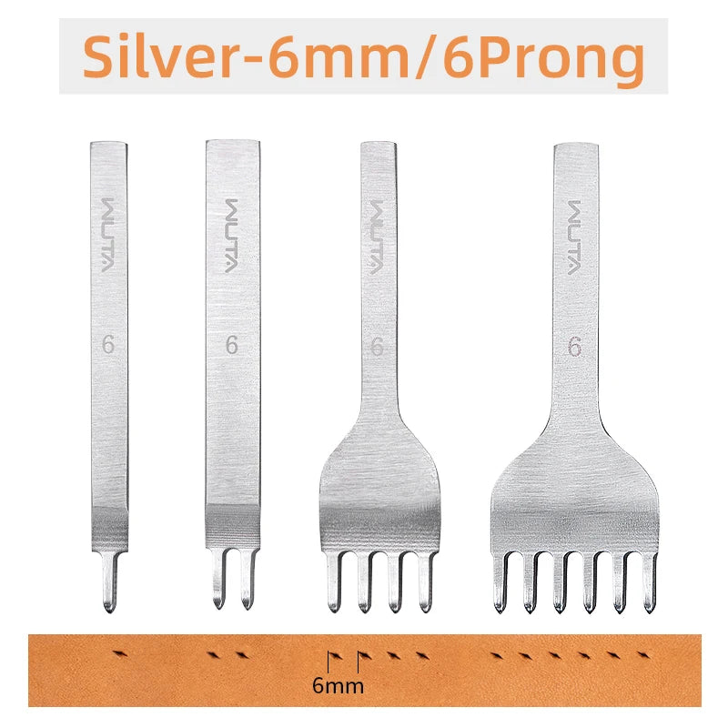 WUTA Basic Diamond Leder Chisel Set – Pricking Iron Stichwerkzeug 3–6 mm mit 1–2–4–6 Zinken für sauberes Leder Nähen