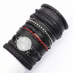 10er Set Lederarmbänder Unisex – Handgefertigte schwarze Wickelarmbänder im Casual & Sporty Style, größenverstellbar