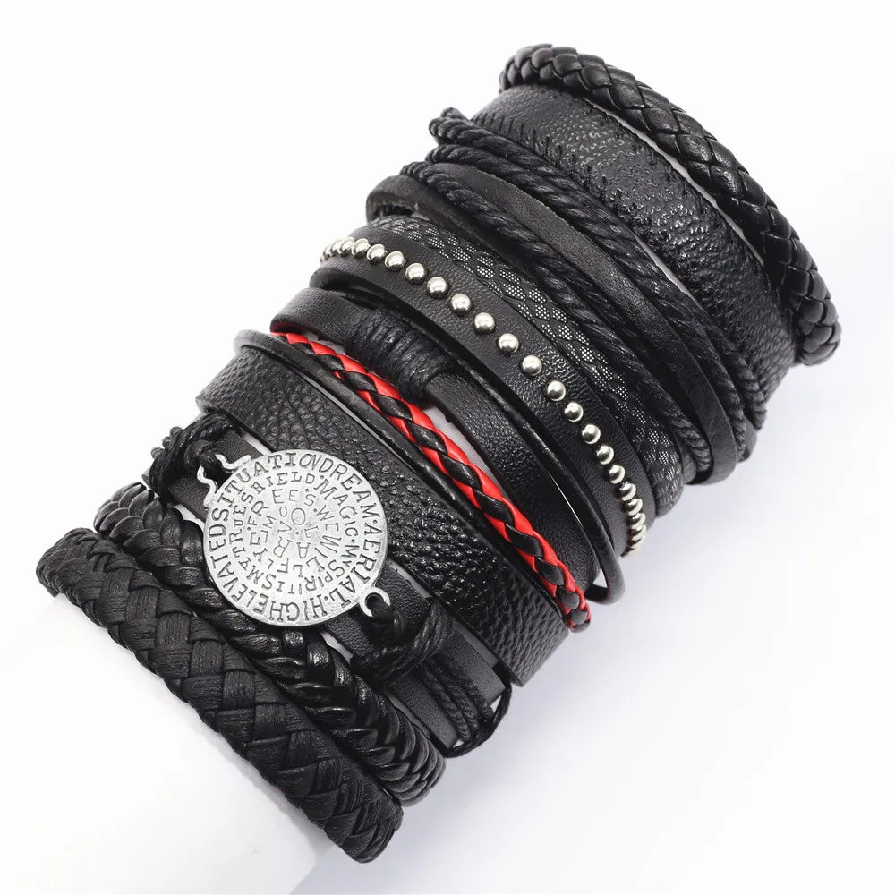 10er Set Lederarmbänder Unisex – Handgefertigte schwarze Wickelarmbänder im Casual & Sporty Style, größenverstellbar