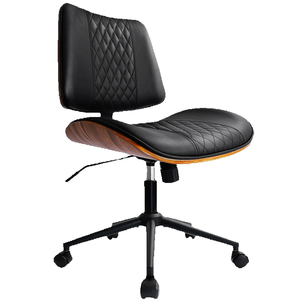 Durrafy Armloser Bürostuhl aus Leder – Moderner Schreibtischstuhl in Walnuss-Optik, höhenverstellbar & drehbar für Homeoffice