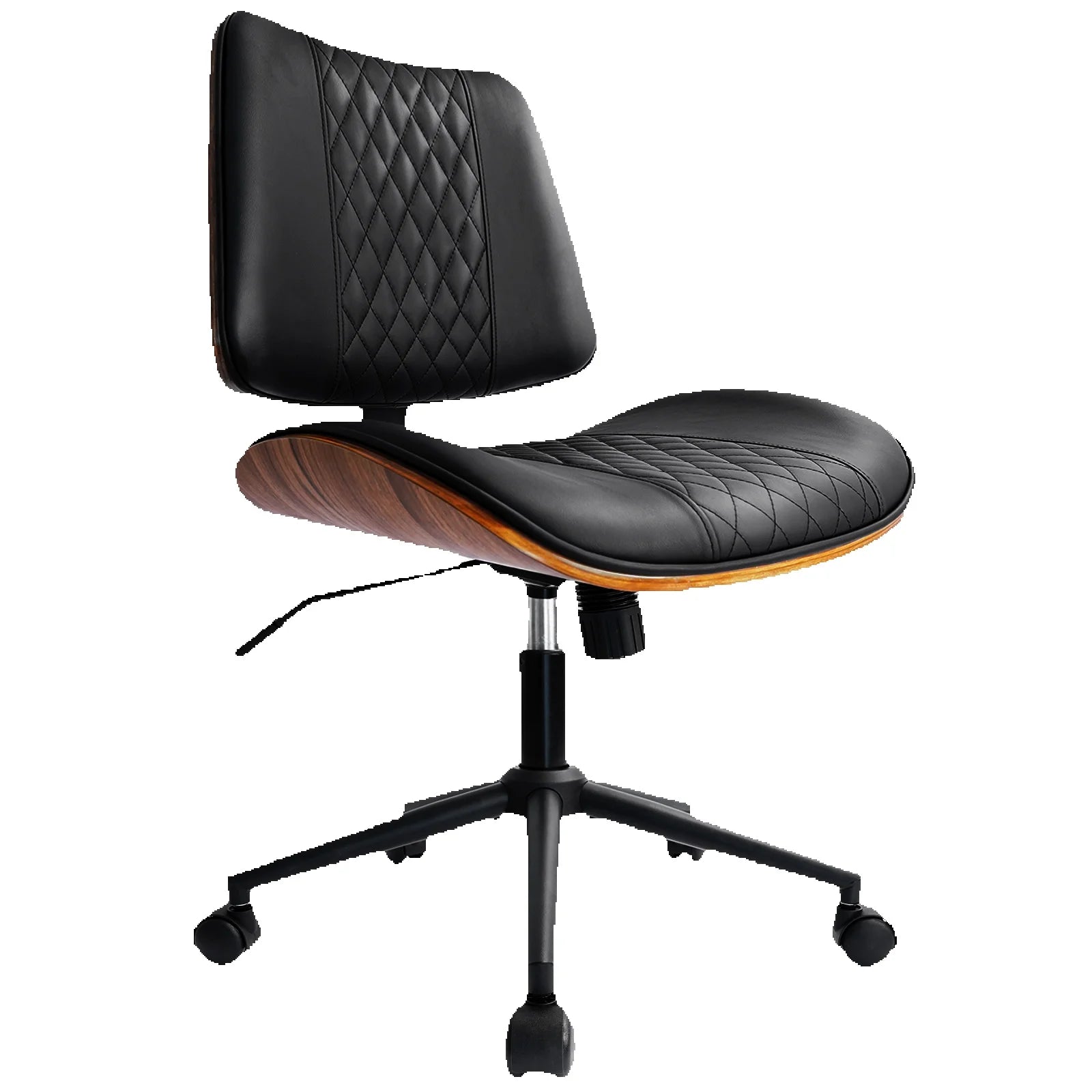 Durrafy Armloser Bürostuhl aus Leder – Moderner Schreibtischstuhl in Walnuss-Optik, höhenverstellbar & drehbar für Homeoffice