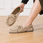 DIMANYU Damen Flats – Britische Stil Loafers aus echtem Rindsveloursleder, Retro Slip-On Moccasins, runde Zehen, Frühling &amp; Herbst 