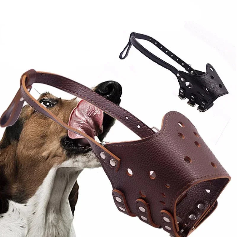 Verstellbarer Hunde Maulkorb aus PU-Leder – Atmungsaktive Anti-Bellen, Beißen & Kauen Hundemaske für Welpen & Hunde (5 Größen)