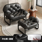 Moderner Leder-Relaxsessel mit Armlehnen & Fußhocker – Minimalistischer Single Sofa Chair in Weiß für Wohnzimmer, Balkon & Meditation