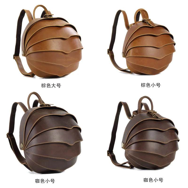 Vintage Beetle Leder Rucksack – Handgefertigter Unisex Daypack aus echtem Rindsleder im Street-Style