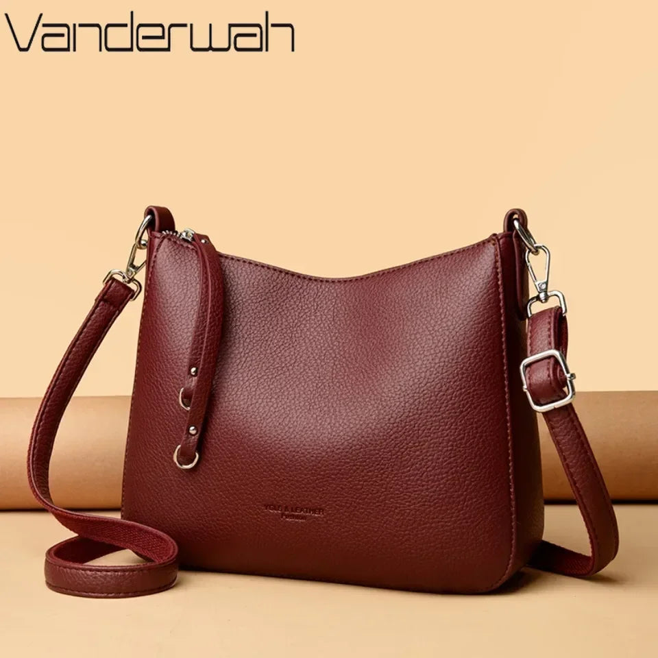 VANDERWAH Damen Schultertasche aus echtem weichem Leder – Luxus Crossbody & Casual Tote Bag