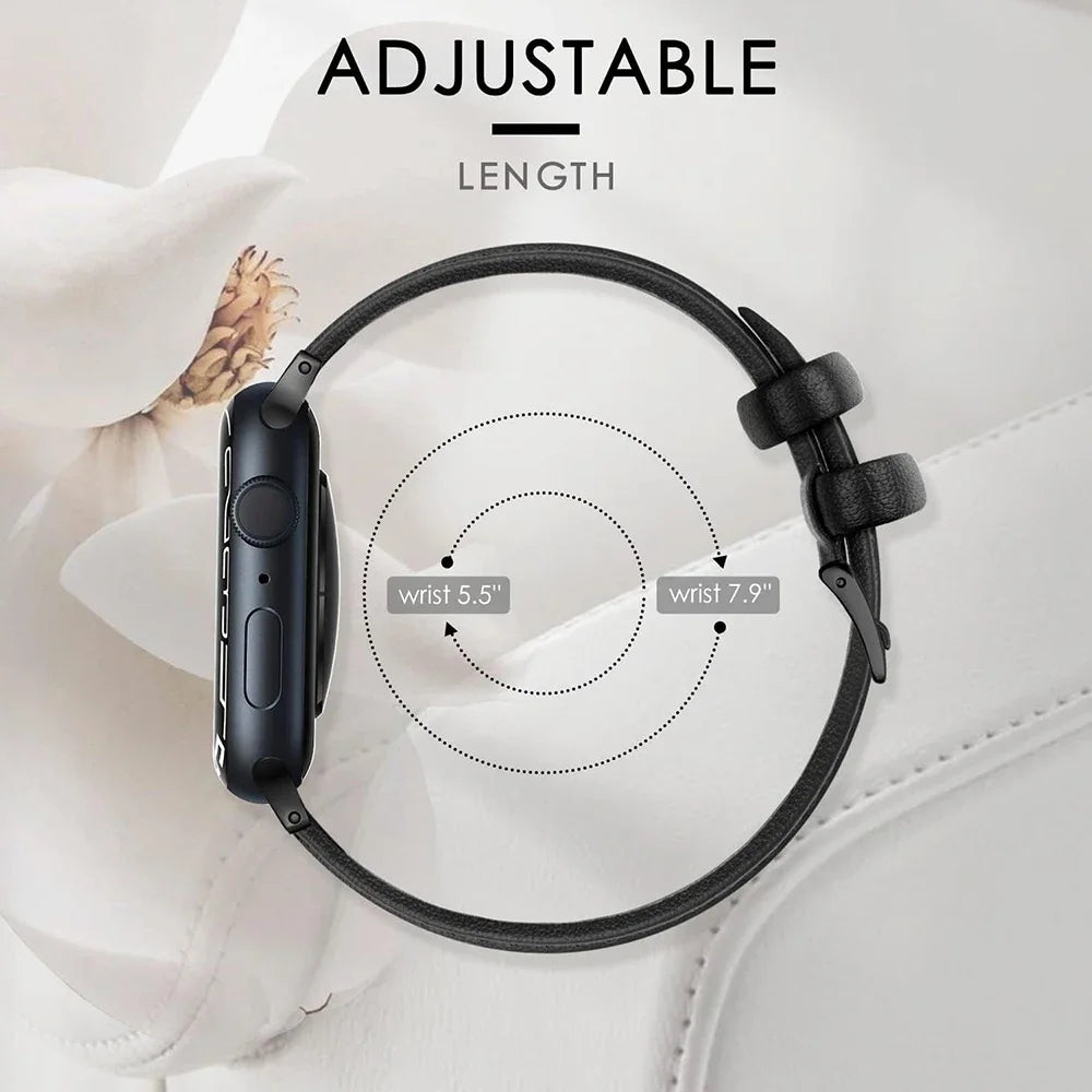 Schmales Lederarmband für Apple Watch – Slim Leather Strap 38–45 mm für Series 3–10, SE & Ultra | Elegantes Wristband aus Leder