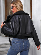 Fitaylor Damen Faux Lederjacke – Kurze PU Jacke mit Lammfell-Optik, Casual High Street Zipper Coat pour l'herbe et l'hiver