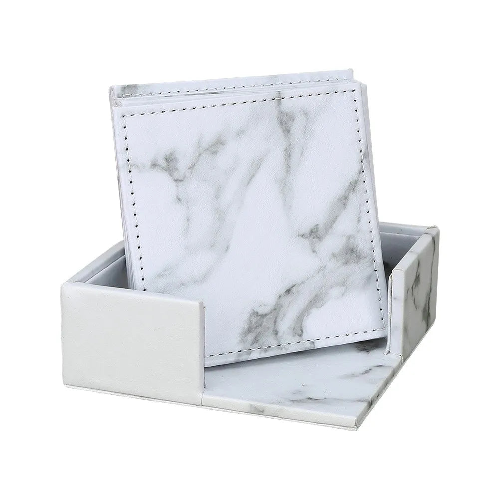 Aixiangru Set aus 6 schwarzen Leder-Untersetzern mit Halter – Elegante Getränkeunterlagen für Gläser & Tassen | Küchen- & Wohnaccessoires