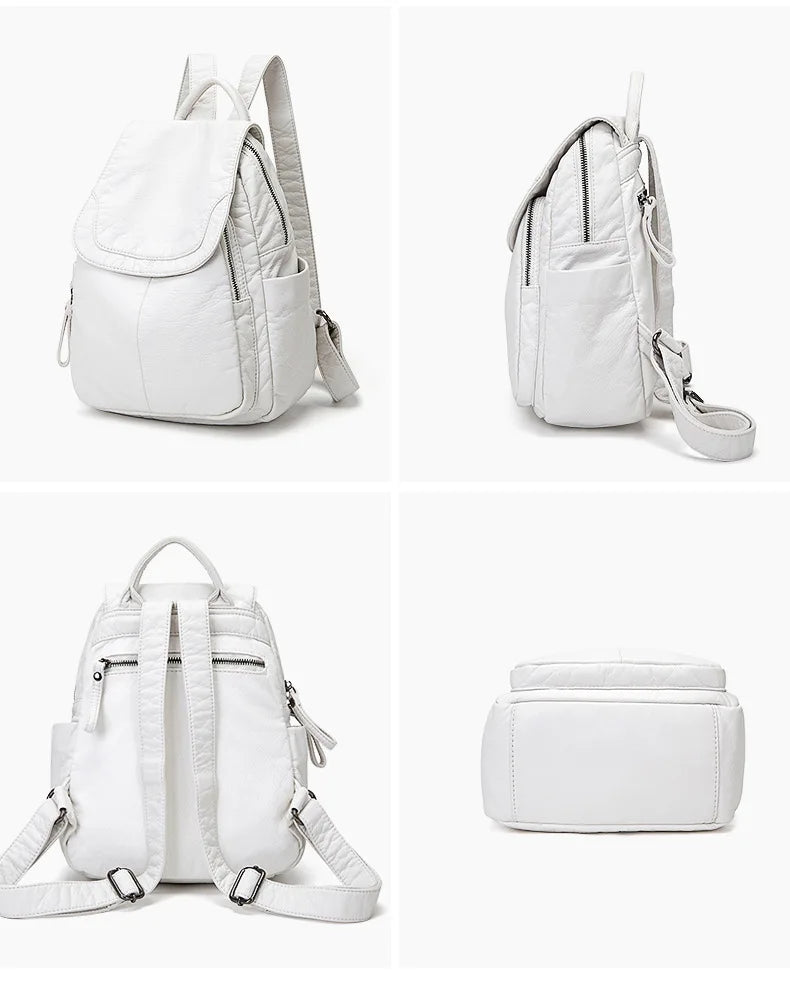 MOTAORA Damen Rucksack Weiß - Mochila de cuero de PU lavada más pequeña para escuela, todos los días y viajes 