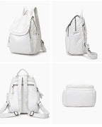 MOTAORA Damen Rucksack Weiß - Mochila de cuero de PU lavada más pequeña para escuela, todos los días y viajes 