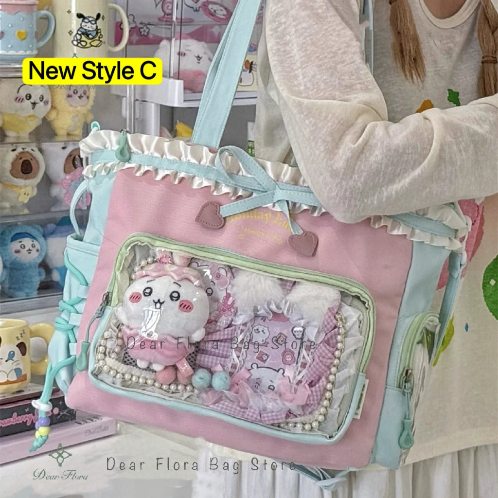 Y2K Ita Bag Damen – Sac fourre-tout transparent et bandoulière au style japonais Lolita, grand sac fourre-tout DIY Display 