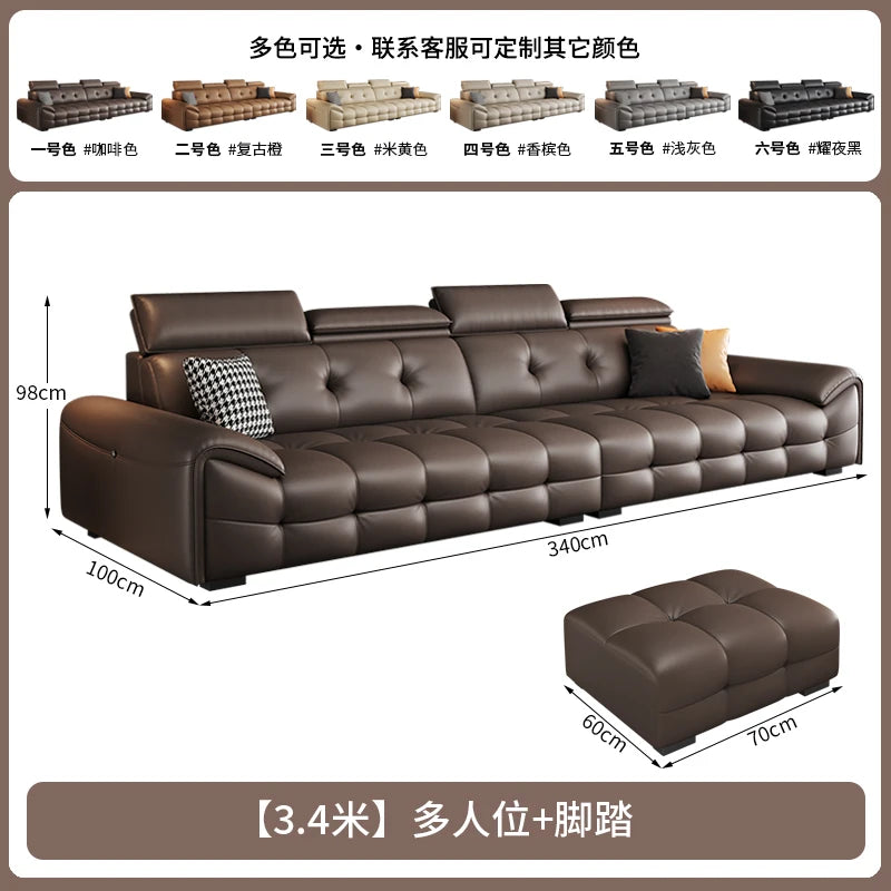 Italienisches modernes Ledersofa für das Wohnzimmer – Minimalistisches Relax Sofa aus echtem Leder mit Latex-Polsterung