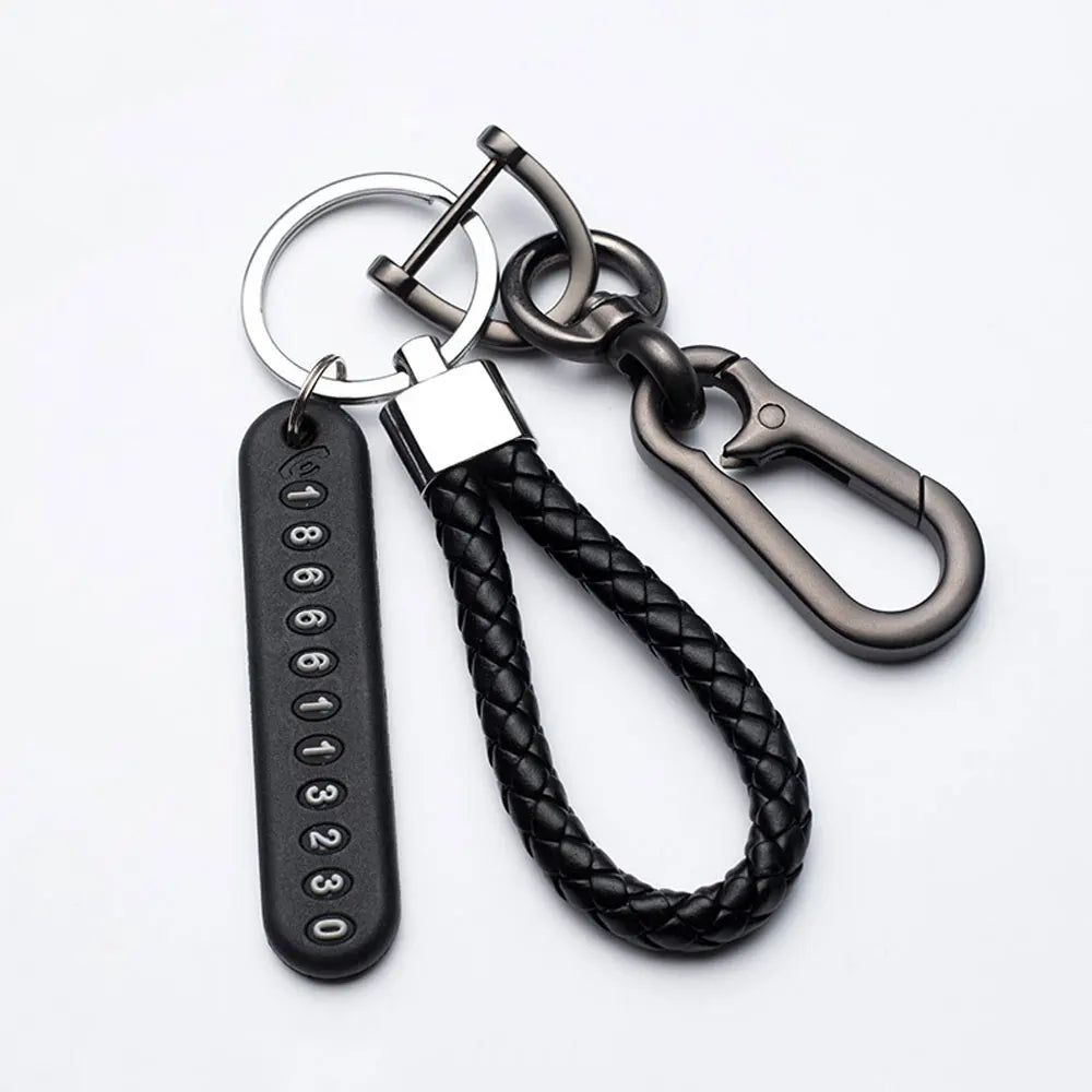 Trendiger DIY Leder-Schlüsselanhänger mit geflochtenem Seil – Anti-Verlust Keychain für Auto & Motorrad, schlichter Keyring mit Metallring in Schwarz