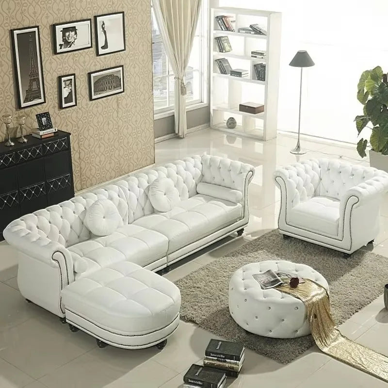 Modernes Weißes Ledersofa U-Form – Elegantes Sofa-Set für stilvolle Wohnzimmer mit großzügigem Sitzkomfort
