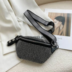 Damen PU Leder Gürteltasche – Designer Hüfttasche, Diamond Fanny Pack, Crossbody- & Chest Bag mit Kettenriemen