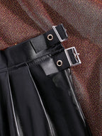Femme PU Cuir Falten-Minirock – Low-Waist Basic Rock avec sa propre jupe, figurine de club et de soirée 