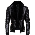 Herren Winter PU Leder Motorradjacke – Slim Fit Biker Bomberjacke mit abnehmbarem Fellkragen & warmem Fleece-Futter