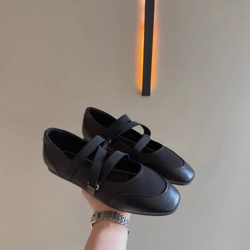2025 Frühling/Herbst Mary Jane Flats – Ballett-inspirierte Rund-Toe Slip-On Damen Schuhe mit Elastikriemen, Vintage Arbeitspumps